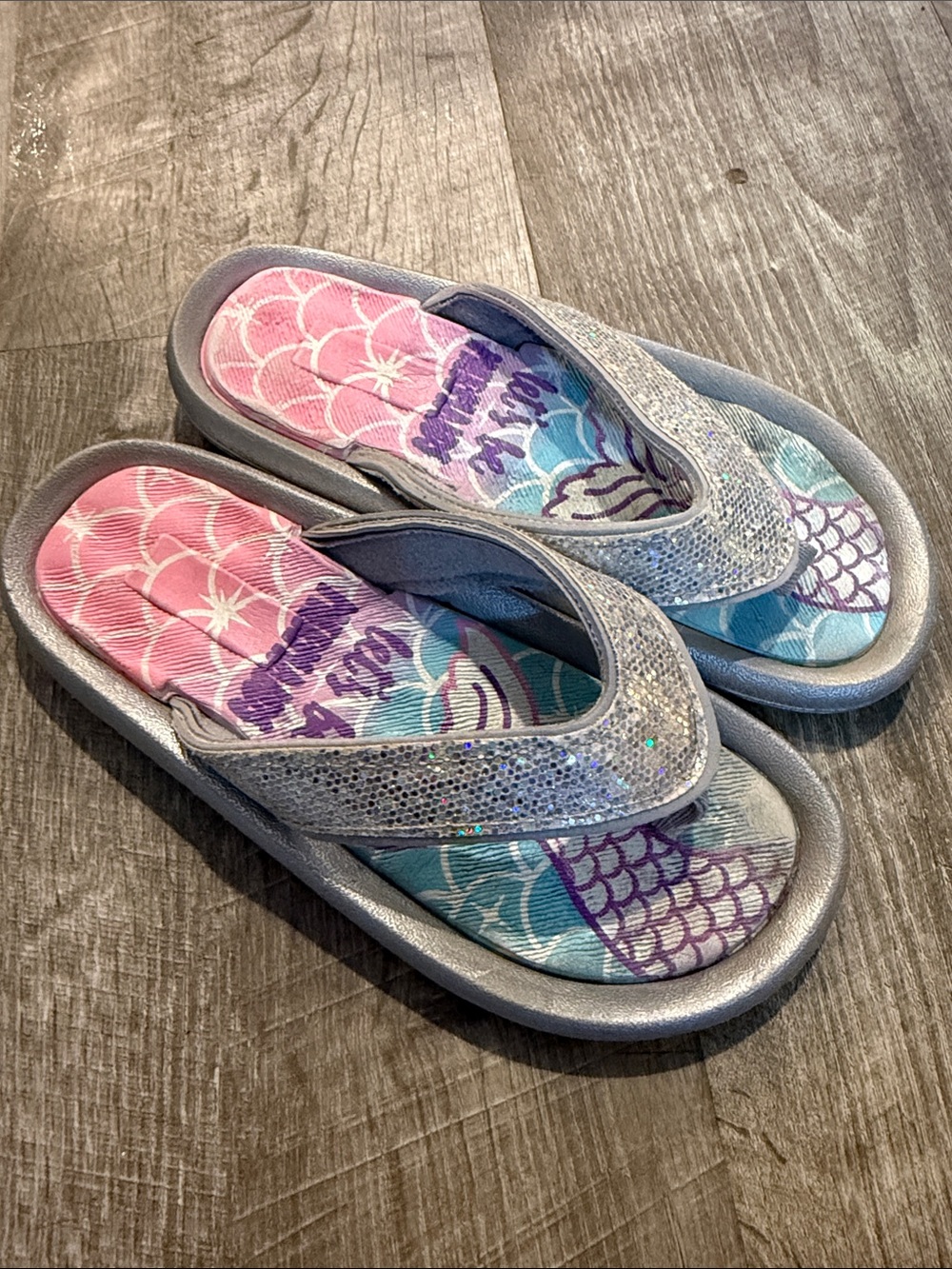 Girls Silver Sparkle Mermaid Flip Flop Sandals - Kids